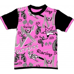 Tee-shirt imprimé motocross Mx rose